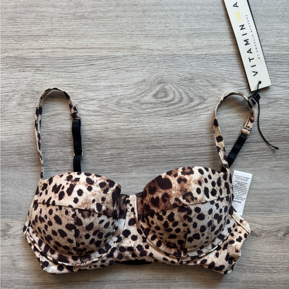 Vitamin Amahlia Stevens Leopard Print Sophia Bustier Bra Style Bikini Top New SM